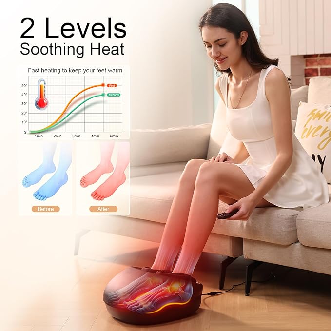 MASGRE Foot Massager with Heat, Deep Kneading Therapy Compression, Shiatsu Feet Massager Machine for Plantar Fasciitis, Neuropathy Pain, Birthday Gifts for Women Mom Men Dad