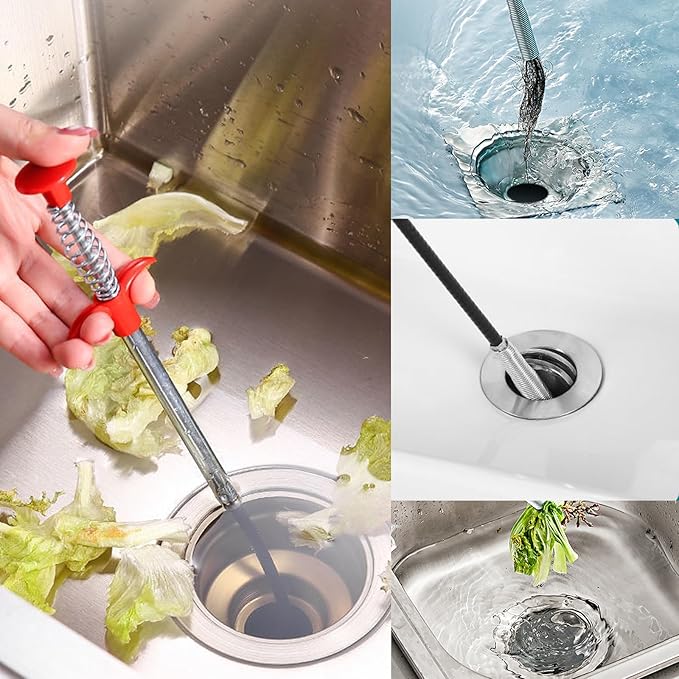 23 Inch Drain Snake Clog Remover, Flexible 4-Claw Grabber Tool, Toilet Sink Shower Drain Cleaner for Hair Removal