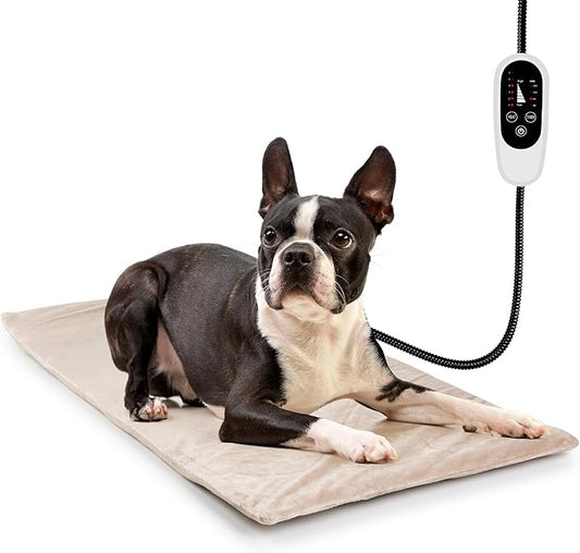 NICREW Dog Heating Pad, Temperature Adjustable Heated Dog Bed with Auto Shut Off Timer, Indoor Pet Heated Bed Mat for Cats and Dogs, 27.5 x 15.7 Inches, 75W