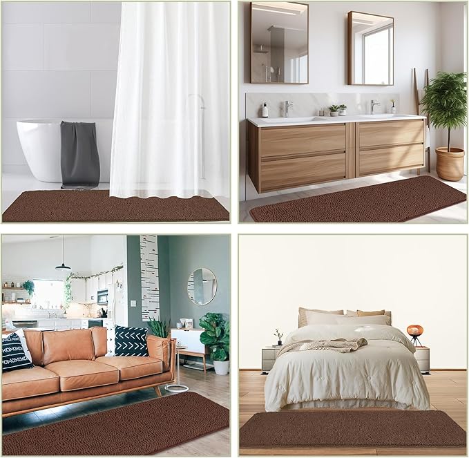 Bathroom Runner Rug 24 x 60 Inch – Extra Large Long Bath Mat | Absorbent and Washable Thick Chenille Bath Rug Non-Slip Runner Rug for Bathroom, Shower, Sink(Brown)