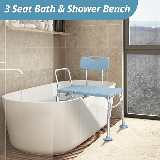 Winado Tub Transfer Bench for Bathtub with Backrest & Armrest, Supports up to 330 lbs Aluminium Alloy Bath Chair, Blue