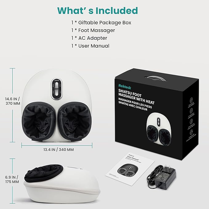 Nekteck Shiatsu Foot Massager with Heat for Neuropathy Plantar Fasciitis, 2026 Upgraded Air Compression Feet Massage Machine, Relaxation Gifts for Men Women Mom Dad Birthday Mother's Day, US 11 Size