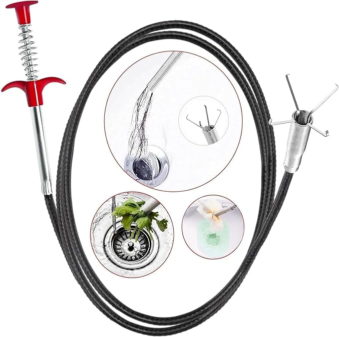 33 Inch Drain Snake Clog Remover, Flexible 4-Claw Grabber Tool, Toilet Sink Shower Drain Cleaner for Hair Removal