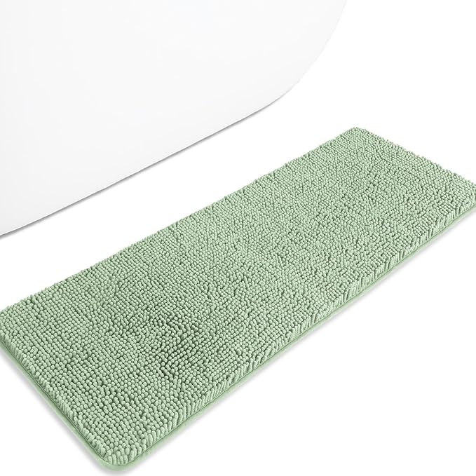 Bathroom Runner Rug 47 x 17 Inch – Long Bath Mat | Absorbent and Washable Thick Chenille Bath Rug Non-Slip Runner Rug for Bathroom, Shower, Sink(Sea Foam)