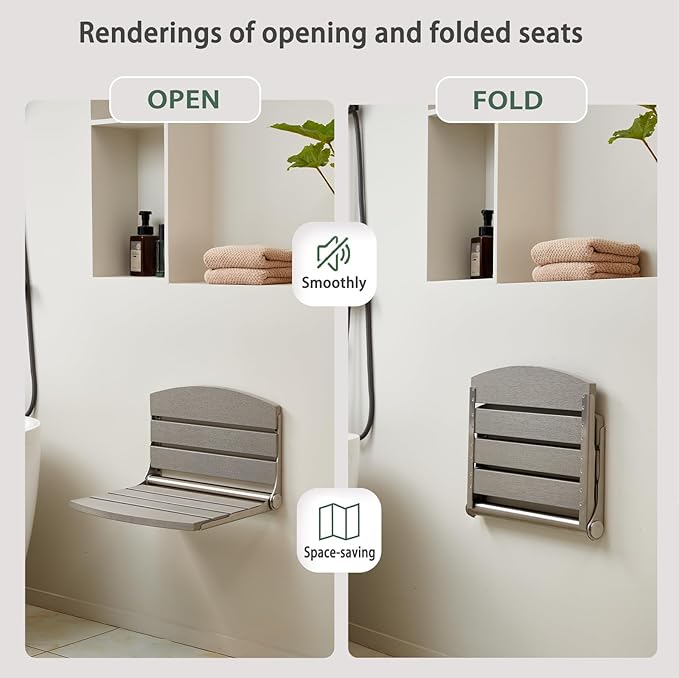 17.5" Folding Shower Seat Wall Mounted,Foldable Shower Bench,Fold Down Shower Seat,Folding Shower Seat Bench,Wall Mount Shower Seat Bench Chair (Grey)
