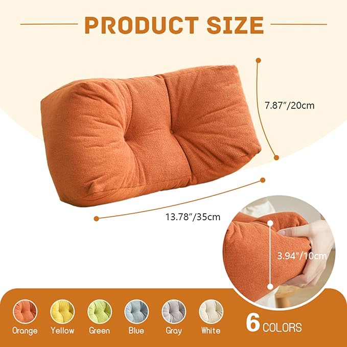 Lumbar Support Pillow Small Lower Back Pillow for Office Chair, Car Seat, and Desk Chair Ergonomic High-Elasticity Cushion for Pain Relief and Comfort on Sofa, Bed, or Travel (Orange)
