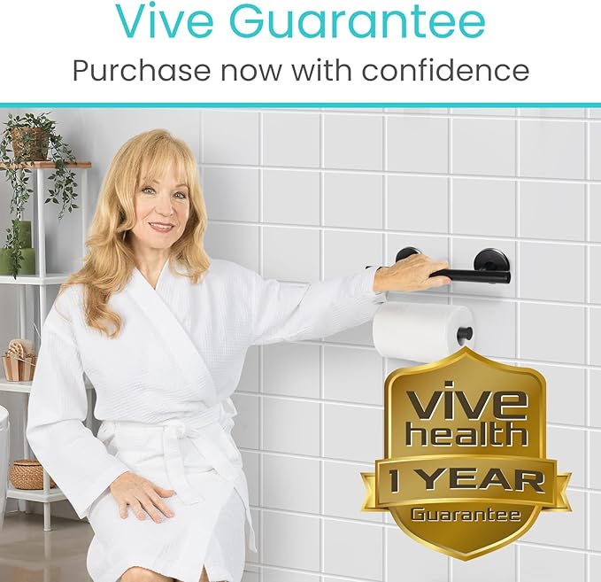 Vive Grab Bar with Toilet Paper Holder (350lbs) - Handrail Bar Combo for Bathroom Wall - Safety Support for Elderly, Seniors & Disabled - Handicap Assist for Restroom Walls & Getting up from Toilets
