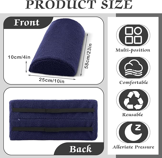 Queekay Recliner Leg Rest Cushion Large Half Moon Bolster Pillow 22.8 x 9.84 x 4 Inch Lumbar Support Pillow Bed Sleeping Semi Roll for Legs, Knees, Lower Back, Ankle and Foot Washable Cover(Navy Blue)