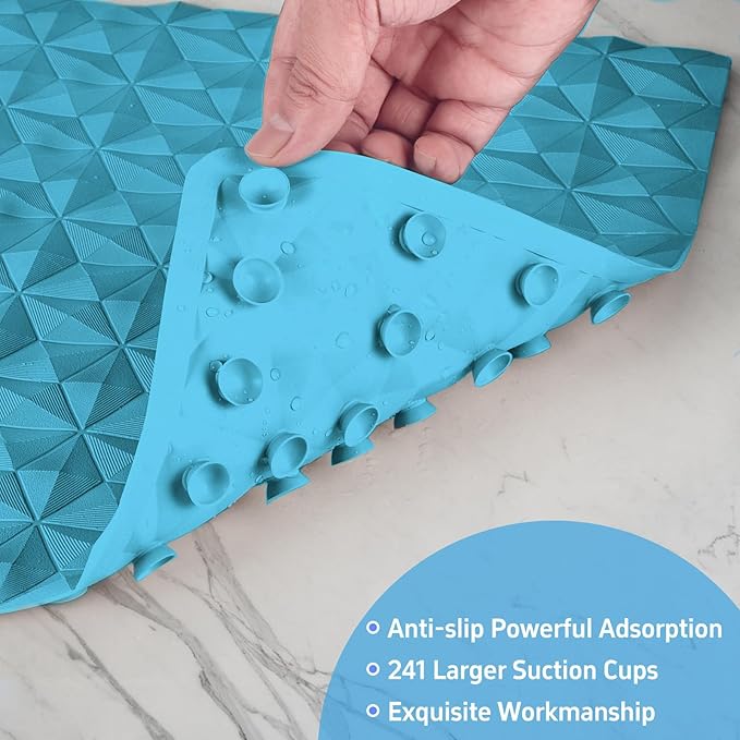 WRISIN Non Slip Bathtub Mat for Bath Tub Shower - Natural Rubber Mat with 241 Suction Cups - Soft Bathroom Safety Mat - Unique Diamond Pattern - Fatigue Relief - Machine Washable - 16 × 28 Inch