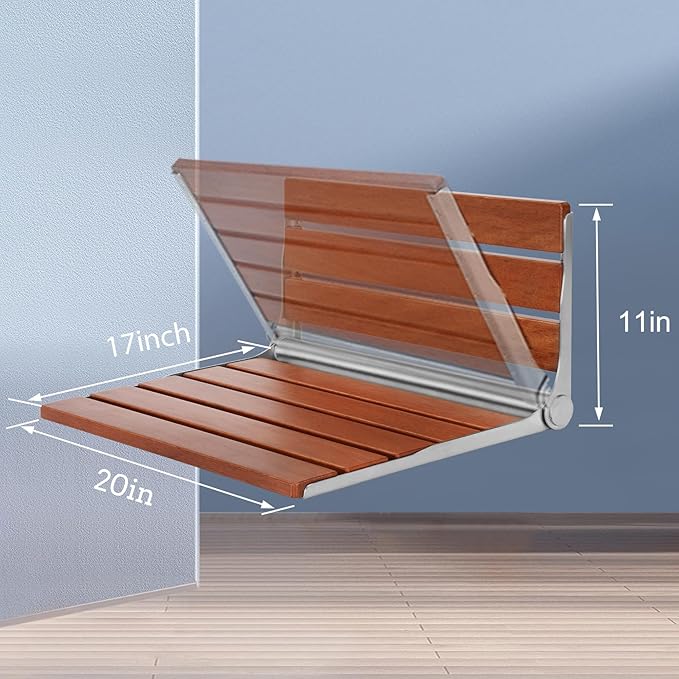 20 Inchs Foldable Shower Seat Wall Mounted, Folding Shower Bench for Small Shower Spaces, 400lbs Max Load for Inside Shower