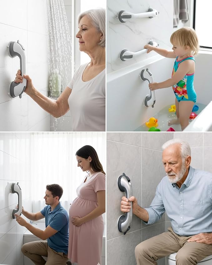2 Pack Suction Cup Shower Grab Bars for Seniors, Heavy Duty Removable Shower Handles for Bathtubs & Showers, Bath Handrails for Elderly Assistance Products, Bathroom Safety Accessory