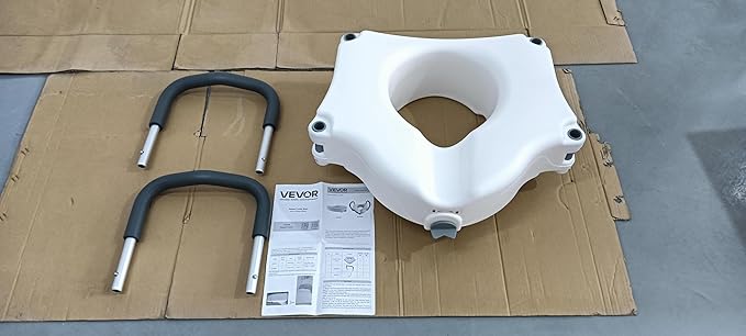 VEVOR Raised Toilet Seat with Arms, 300 lbs Load Capacity, 5-Inch Lift Height, Widened Commode Elevated Toilet Seat Riser with Padded Handles for Seniors, Elderly, Handicap, Disabled, and Adults Use