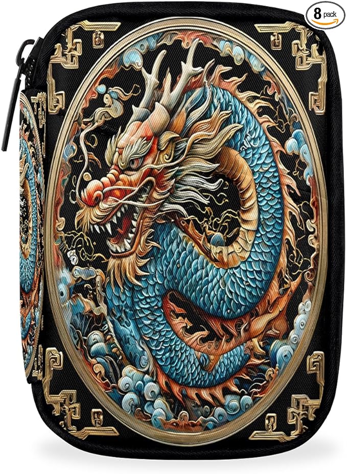 Weekly Travel Pill Organizer Case for Purse with Removable 7 Day Box Portable Compact Size Pill Box Fashionable Pill Container for Medicine Vitamin Supplement Dragon Ethnic