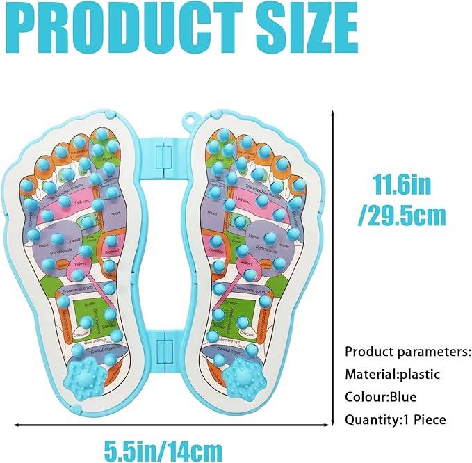 Foot Shaped Acupressure Foot Massage Mat with Chart, Ergonomic Foot Massager Mat for Feet Relaxation, Portable Foot Pressure Point Pad for Stress Relief, Arch and Heel Pain, 1 Piece