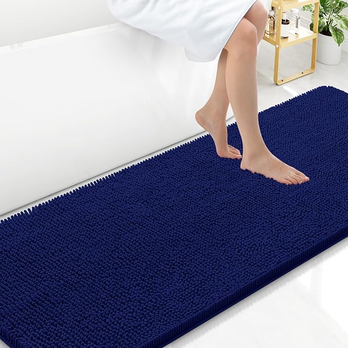 Arotive Bathroom Rugs 70x24, Extra Soft Absorbent Shaggy Chenille Bath Rugs, Machine Washable Rubber Backing Non-Slip Bath Mats for Bathroom Floor Tub and Shower, Home Decor Accessories, Navy