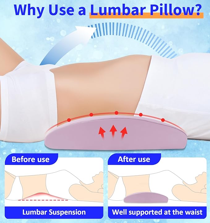 vamorry Lumbar Support Pillow for Bed – Memory Foam Waist Pillow with Cooling Cover for Comfortable Back Support – Bolster Pillow for Side, Back & Stomach Sleepers – for Bed, Sofa, Car