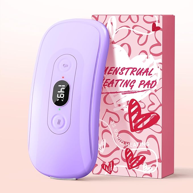 Portable Heating Pad Period Cramps: 2 Timer 6 Heat Levels 6 Vibration Modes Cordless Electric Heating Pad 3s Fast Heating Menstrual Heating Pad (Purple)