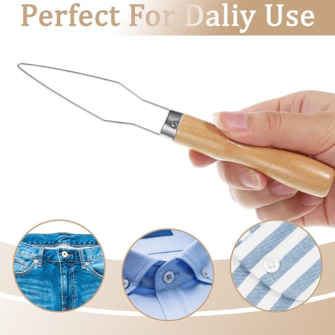 3Pcs Easy Button Hook Comfort Wide Grip Button Assist Device Buttons Helper Tool with Easy-Grip Wooden Handle Buttons Hook Assist Device for Limited Dexterity Caused