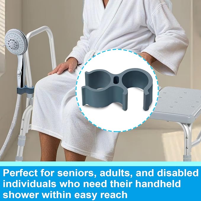 Aliseniors Shower Head Holder Attachment for Bath Seat, Transfer Bench, Bath Stool, Shower Commode, Universal Fit, Blue