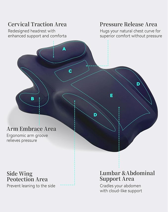 Memory Foam Wedge Pillow Ergonomic Reading Pillow, Comfortable and Supportive Back Support Prone Pillow to Relax Neck and Back for Reading, Watching TV, Sleeping on Your Stomach in Bed-Navy Blue