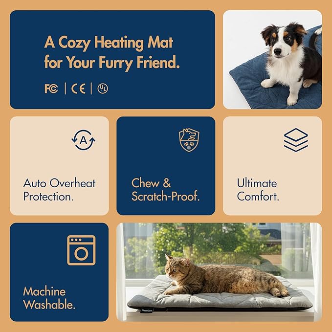 Vagascape Dog Pad (31"x20") - Waterproof Mat & Pet Bed for Indoor and Outdoor Use, Chew Resistant Cord, Machine Washable Cover with Wheat Pattern Quilting, for Cats and Pets