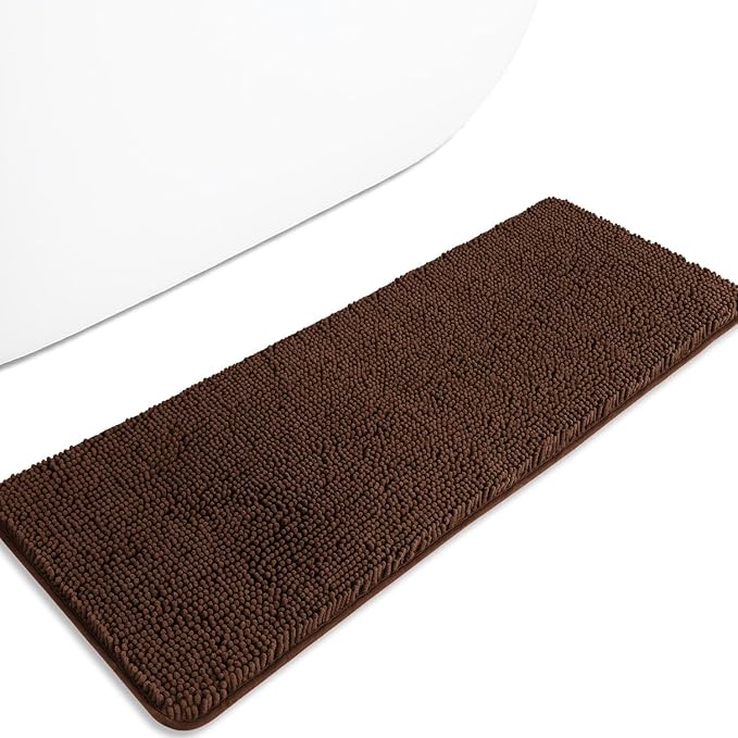 Bathroom Runner Rug 47 x 17 Inch – Long Bath Mat | Absorbent and Washable Thick Chenille Bath Rug Non-Slip Runner Rug for Bathroom, Shower, Sink(Brown)