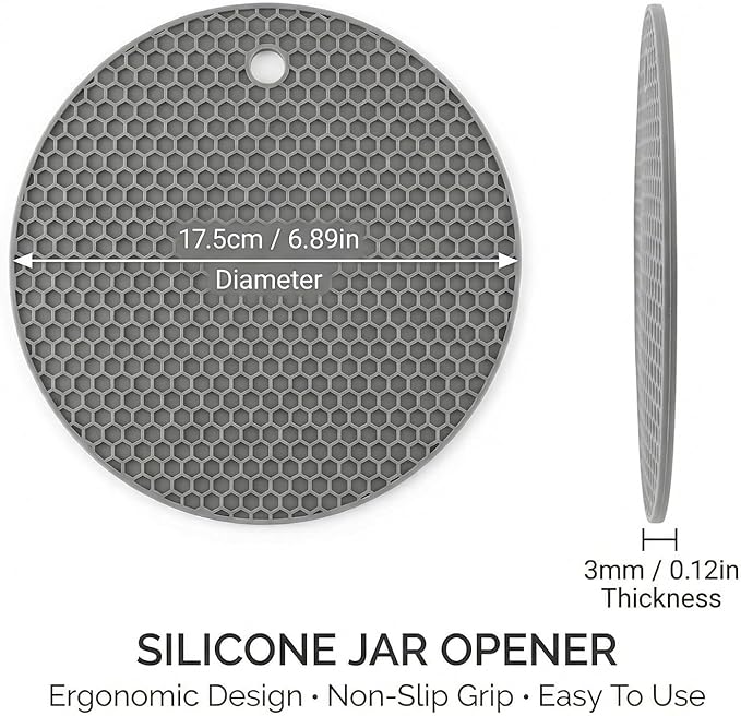 4-Pack Silicone Jar Openers and Trivet Mats, Non-Slip Gripper Pads for Seniors and Weak Hands, Round Textured Hot Pads for Kitchen Counter, Hot Dishes, and Easy Lid Opening (17.5cm)