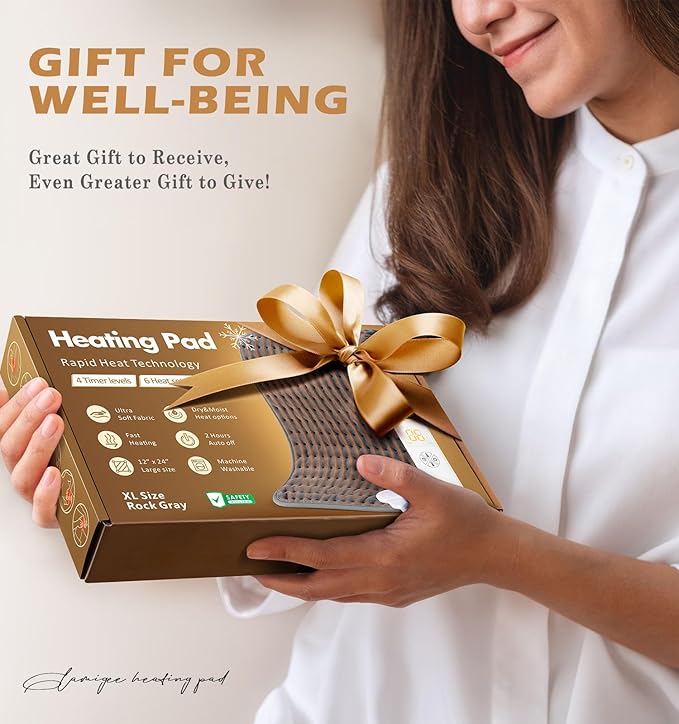 Christmas Gifts Heating Pad for Back, Neck, Shoulder Pain & Cramps Relief, Electric Heating Pad with 6 Heat Settings, Auto-Off, Moist Dry Heat Options, Gifts for Women, Men, Mom, Dad, Wife, Husband