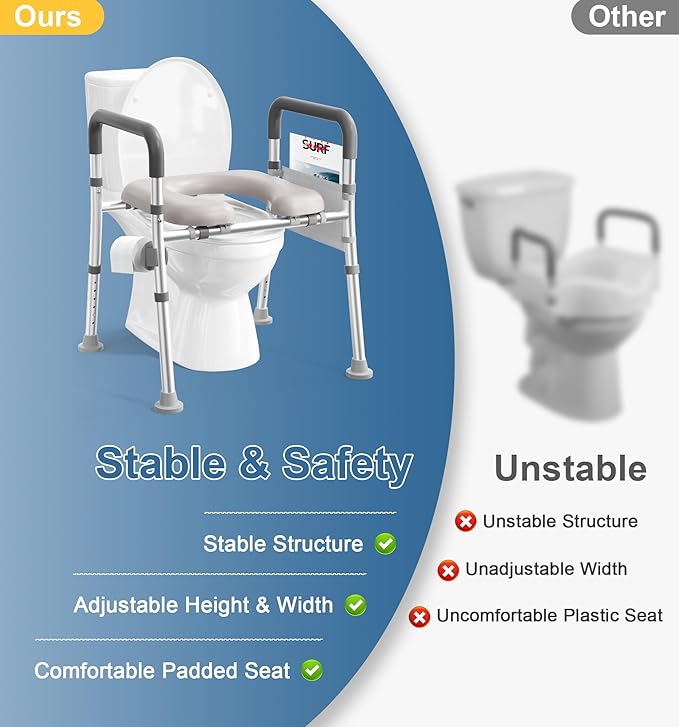 Soundfuse Toilet Seat Riser for Seniors, Raised Toilet Seat with Handles, Adjustable Height & Width, 400lb Handicap Elevated Toilet Seat, Fit Any Toilet
