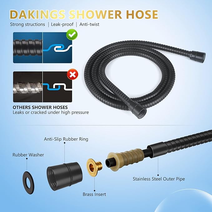 6 Spray Modes High Pressure Handheld Shower Base Upgraded 5 Inches Shower Head with Handheld Spray Matte Black Handheld Shower Head 60 Inches Stainless Steel Hose-Shower Door Bootom Seal Strip