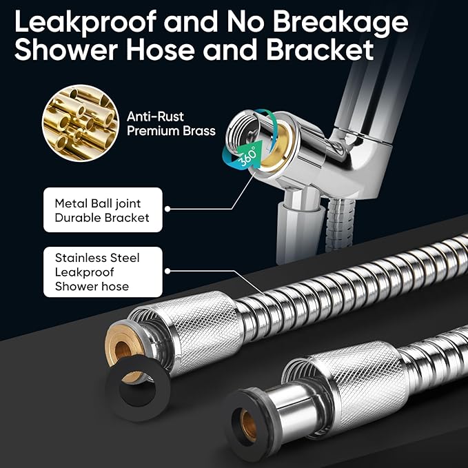 Cobbe 9-Function Shower Head with Built-in Power Spray, 1.8 GPM Water Saving ON/OFF Toggle Switch, High Pressure Handheld Showerhead with 1-Click Pause Button, Brass Bracket & 6ft Hose, Chrome