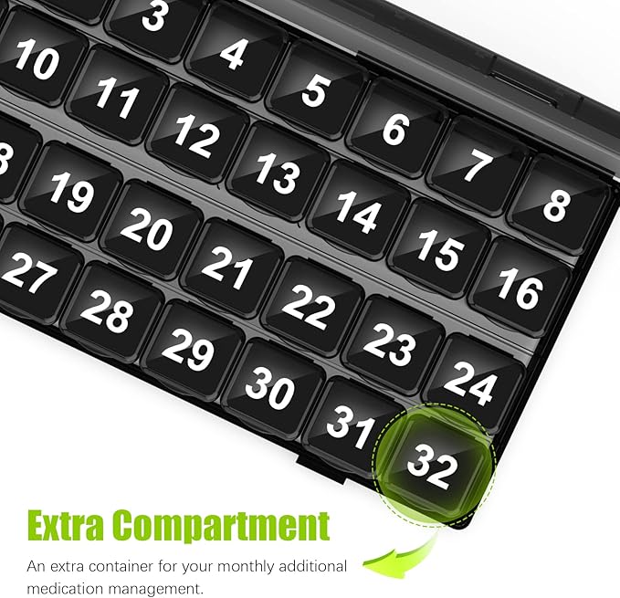Monthly Pill Organizer Once a Day - 30 Day Pill Organizer Box - Easy to Open - Large Compartments Portable Case for Travel, Month Pill Cases Medicine Organizer for Vitamin (Black)