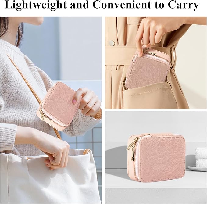 Weekly Pill Organizers Travel, Portable Pill Case with Removable Pill Sorter, Travel Pill Organizer 7 Day,Leather Vitamin Box, Pill Organizer Once a Day, Daily Pill Box Travel Case. (Pink)
