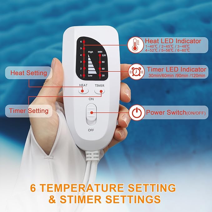 Deepsoon Heating Pad,Electric Heating Pads for Back,Neck,Moist Heating Pad for Abdomen Shoulder Knee Legs,Dry/Moist Heat&Auto Shut Off,Mother's Day Birthday for Men and Women,Blue,24x12 Inch