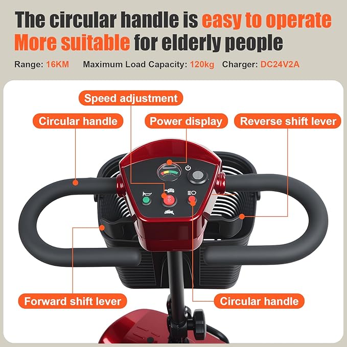 4-Wheel Electric Scooter for Adults | Long Range Mobility Scooter with Basket, Charger & 265 lbs Capacity for Seniors Outdoor Use (Red and Black)