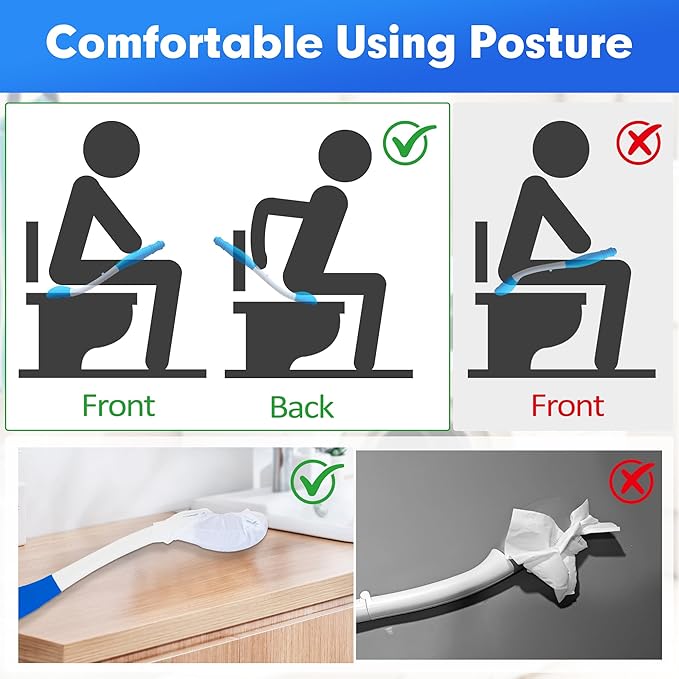 Foldable Bottom Buddy Wiping Aid with Storage Bag & Hook, 15.7" Long Reach Butt Wiper Toilet Aids for Wiping Bottom, Toilet Assistance for Elderly, Disabled, Overweight, Wiping Aids for Toileting