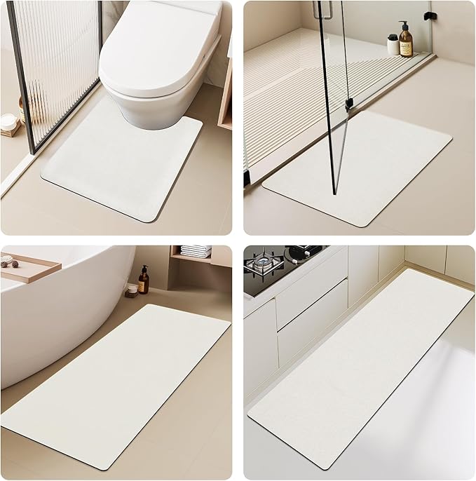 TYUU White Bath Mat, Bathroom Rugs Non Slip Washable Thin Absorbent Quick Dry Bath Mat Fits Under Door Bathroom Floor Mat Perfect for Bath, Shower, or Sink 24"x48" White