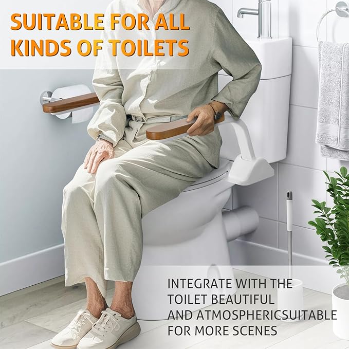 Toilet Safety Rails for Elderly, WICHEMI Toilet Rails for Seniors Adjustable Handicap Toilet Seat with Foldable Wooden Handles Heavy Duty 480LBS Toilet Assist Rails for Seniors, Handicap, Pregnant
