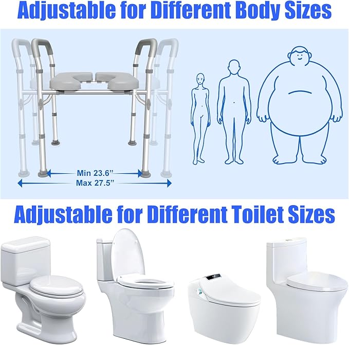 Toilet Seat Risers for Seniors, FSA and HSA Eligible Raised Toilet Seat with Handles, 8-Level Height and 3-Level Width Adjustment, Fits Most Body Sizes and Toilets, for Elderly, Pregnant, and Disabled