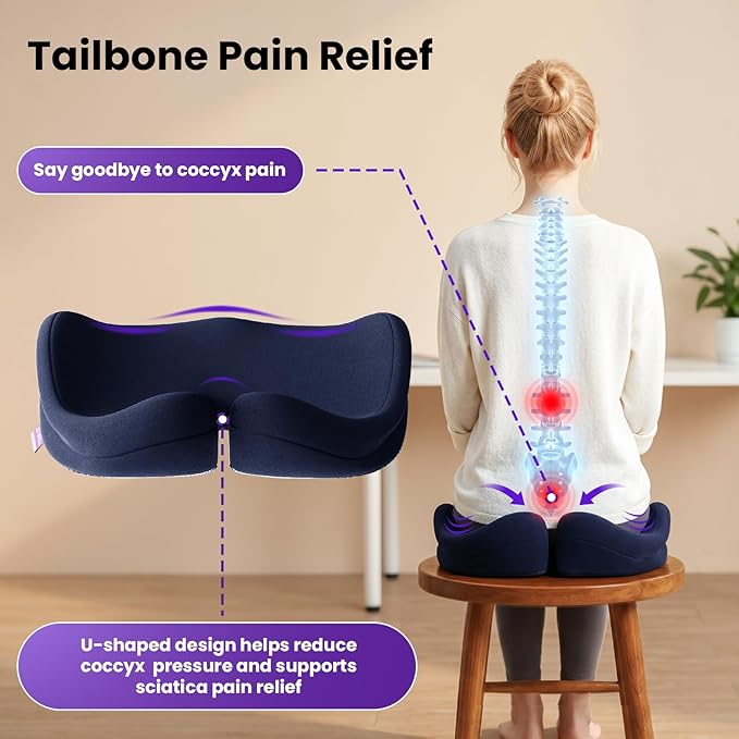 ZZ-WELL Seat Cushions for Office Chairs - Ergonomic Tailbone Pain Pressure Relief Seat Cushion - Extra Large & Thick Design Memory Foam Office Chair Cushion, 21.2" W X 16.5" L (Blue)