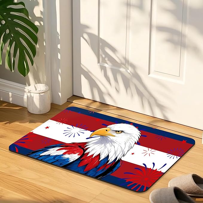 Quick Dry Bath Mat for Bathroom,Super Absorbent Patriotic 4th of July Welcome Bath Rug Non-Slip Rubber,Machine Washable Bathroom Floor Mat for Shower, Tub, Sink Area Independence Day Eagle 16x24