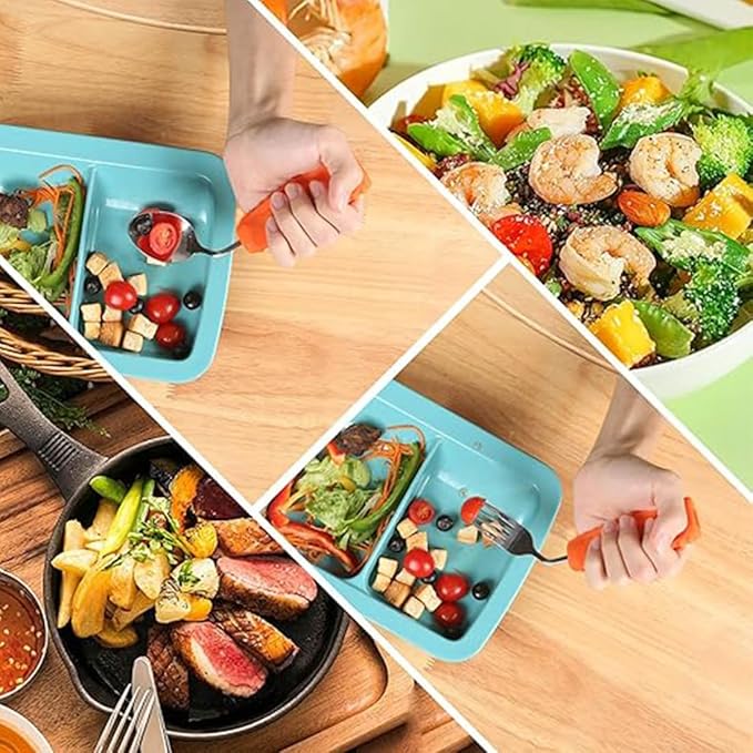 Adaptive Utensils,Weighted Angled Silverware,Parkinsons Aids,Angled Silverware Spoon and Fork Set for Elderly, Arthritis, Dementia, Disable, Handicapped Hands (Left Hand,Pack of 2,Orange)