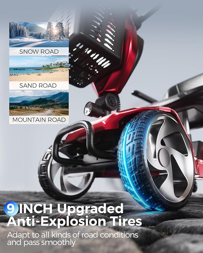 Foldable Mobility Scooters for Seniors, 4 Wheel Lightweight Mobility Scooters for Adults, Powered Electric Wheelchair, Mobility Scooter with Seat, Folding Travel Motorized Scooter - Red