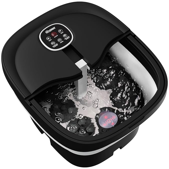 HOSPAN Collapsible Foot Spa Electric Rotary Massage, Foot Bath with Heat, Bubble, Remote, and 24 Motorized Shiatsu Massage Balls. Pedicure Foot Spa for Feet Stress Relief