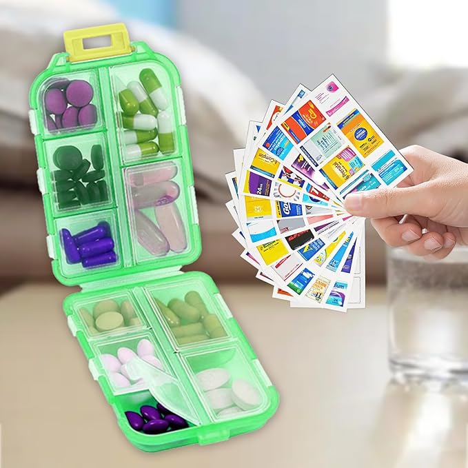 2PCS 7-Day Pill Organizer with Labels – Travel Pill Case, Daily Medication Organizer | Compact & Secure | Fits in Pocket/Purse (3.7” x 2.4”)