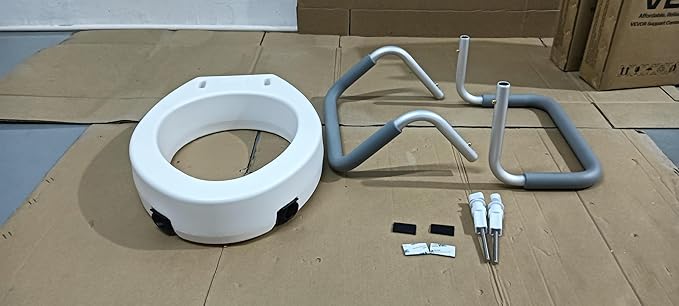VEVOR Raised Toilet Seat with Arms, 300 lbs Load Capacity, 3.5-Inch Lift Height, Widened Commode Elevated Toilet Seat Riser with Padded Handles for Seniors, Elderly, Handicap, Disabled, and Adults