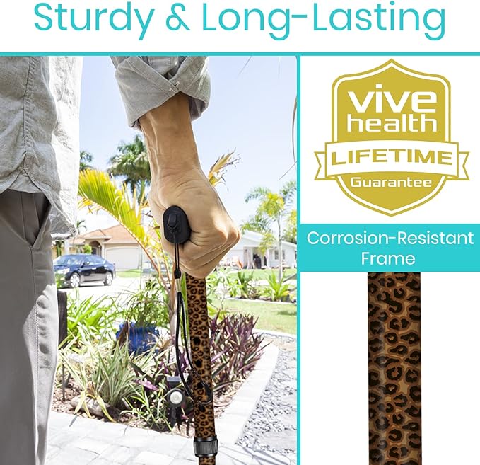 Vive Folding Cane - Foldable Walking Cane for Men, Women - Fold-up, Collapsible, Lightweight, Adjustable, Portable Hand Walking Stick - Balancing Mobility Aid - Sleek, Comfortable