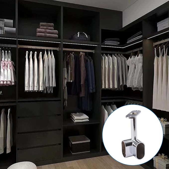 INCREWAY 8 Pcs Corner Closet Rod Support Bracket 90 ° Heavy Duty Wardrobe Accessories Clothes Rail Flange Seat for Cabinet Wardrobe in Bedroom Bathroom, Silvery