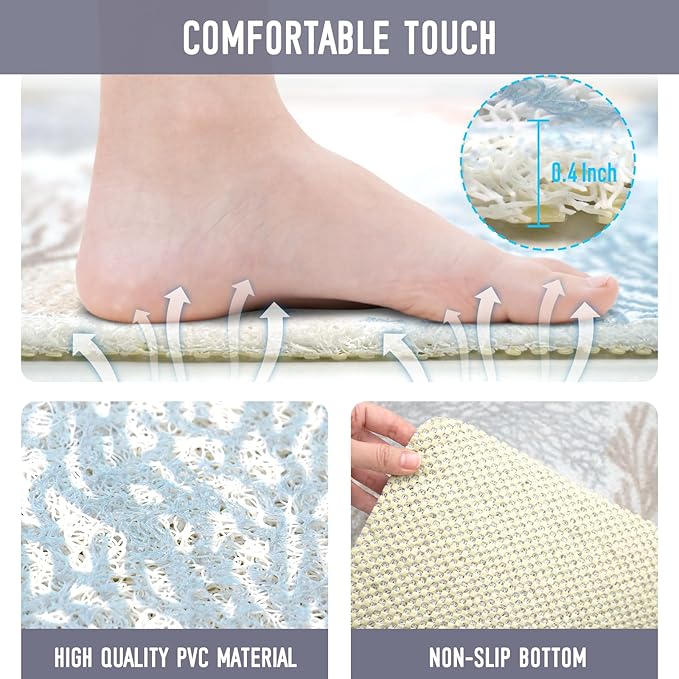 Square Shower Mat, 24 x 24 Inch Non Slip Starfish Shower Stall Mat, Quick-Dry PVC Loofah Bath Mat for Shower Tub Bathroom