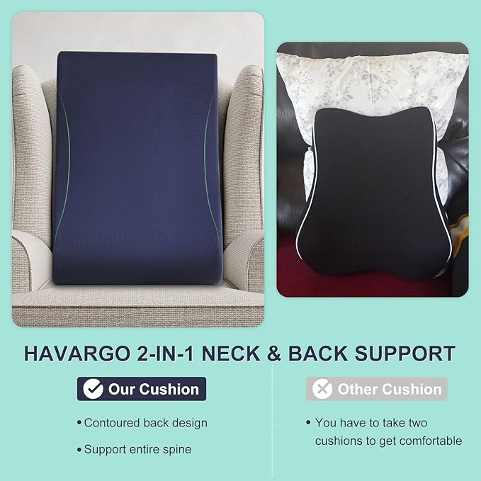 HAVARGO 2-in-1 Neck Pillow Lumbar Support Pillow for Recliner Couch& Glider Chair - High Resilient Foam Ergonomic Back Support for High-Back Rocking Chairs, Glider Rocker Replacement Cushions Navy S